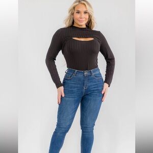 Black PLUS SIZE LONG SLEEVE BOLERO & SLEEVELESS RIBBED BODYSUIT